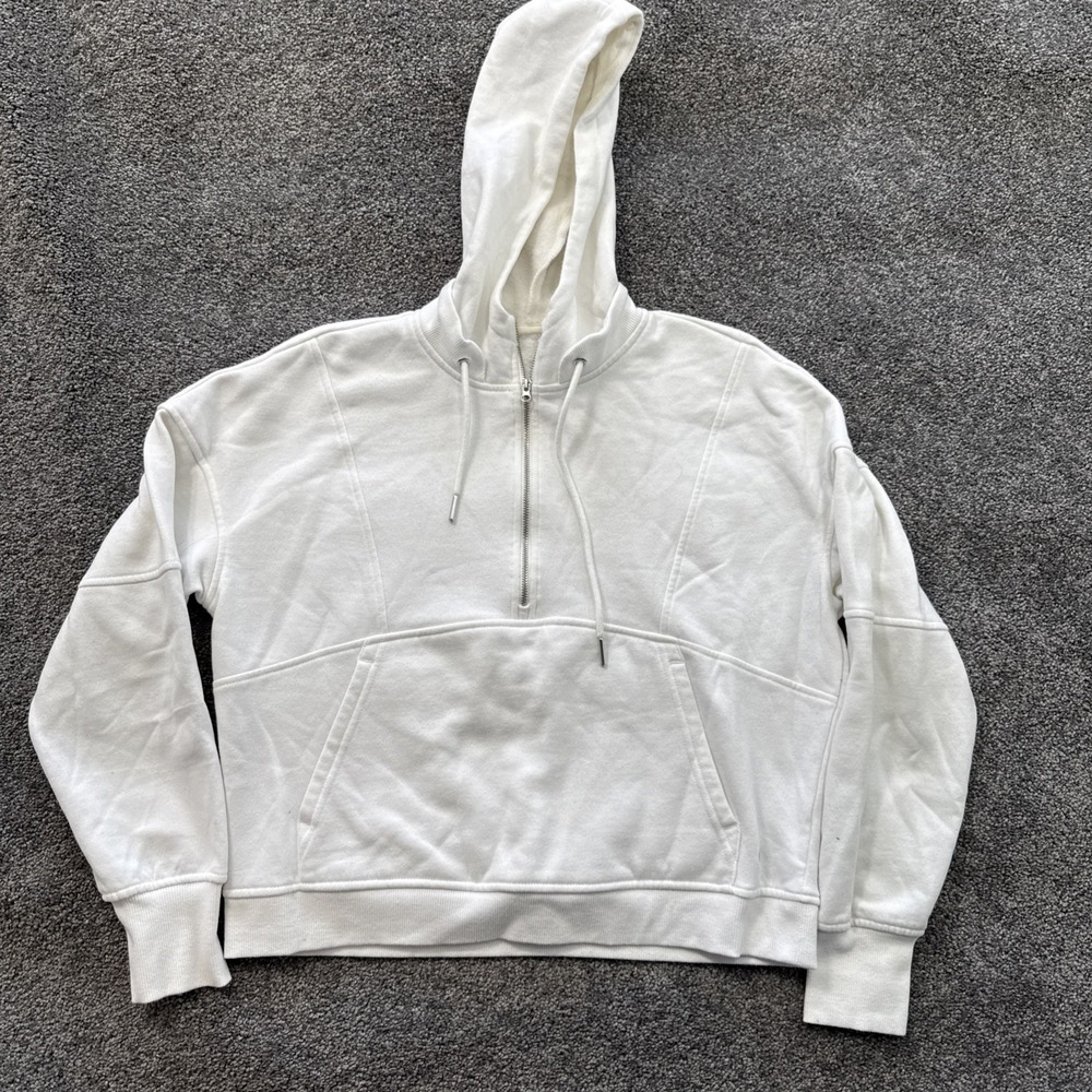 Womens S Apana Hoodie Sweatshirt 1/4 Zip Hooded White Drawstring Gym Workout